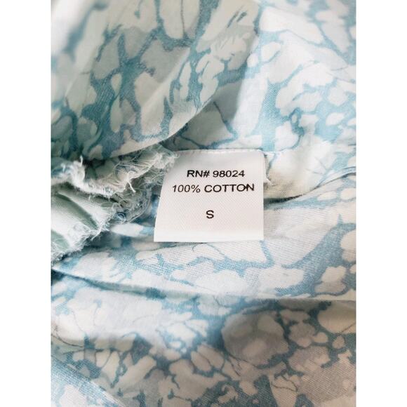 Love The Label Top Womens Small Puff Sleeve Ruffles Smocked Blue Peplum Feminine - Picture 8 of 11